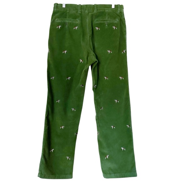 J. Crew Vintage Green Corduroy Pants Embroidered Saint Bernard Dogs Size 34 x 32 - Picture 10 of 12